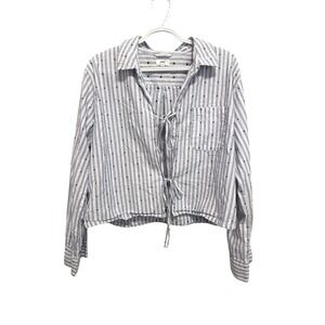 Aerie (Blue) Striped Front Tie Long Sleeve Top Womens Medium